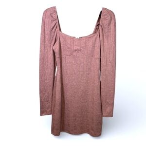 Le Lis Maisy Mini Dress Mauve Pink Square Neck Puff Sleeve KD6443 Large NEW